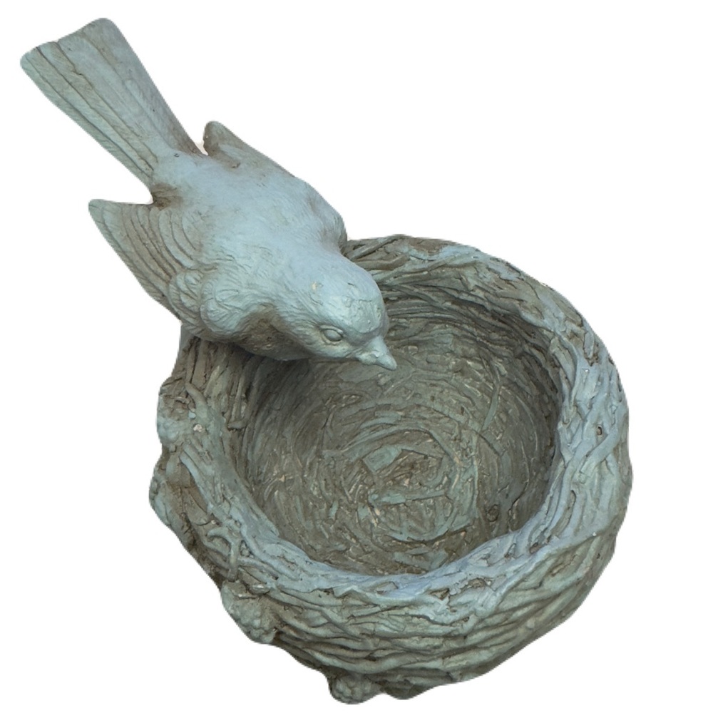 Nesting Bird Dish Trinket Bowl Aqua Rustic Sculpture Figurine 6” Vintage Art - Picture 6 of 16